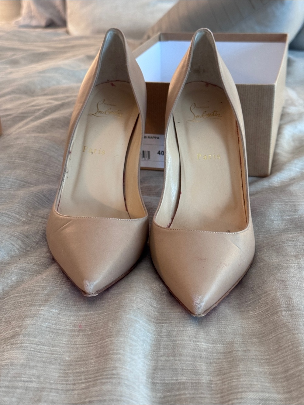 Christian Louboutin Beige Pointed-Toe Leather Pumps - Picture 1 of 7